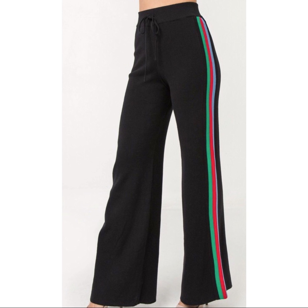 Cotton Knitted wide leg flare stripe track… - Picture 4 of 4